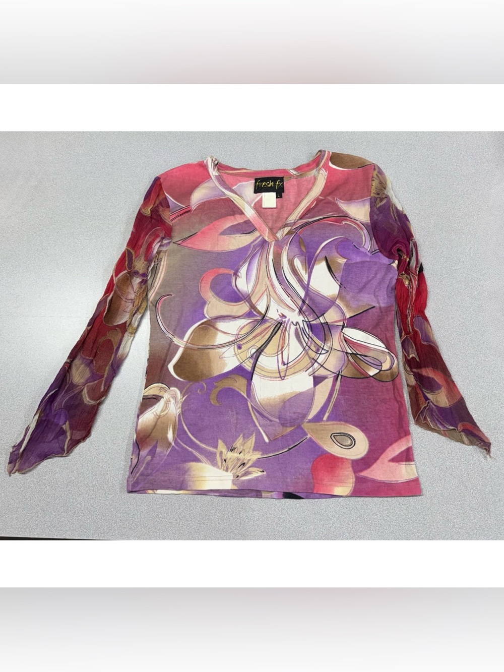 Fresh FX Women's Pink & Purple Floral V-Neck Top Y2K Bohemian Fairycore